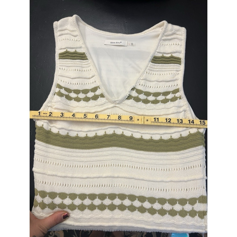 idem ditto Cream Olive Green Crochet Maxi Dress Sz L Boho Western Cottage As Is - Picture 8 of 14